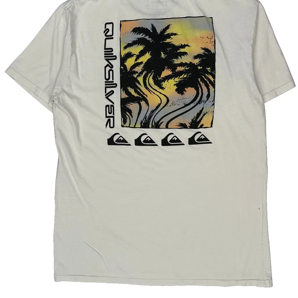 Palm Tree Graphic Quiksilver Graphic T-Shirt - Large White Cotton - Image 7