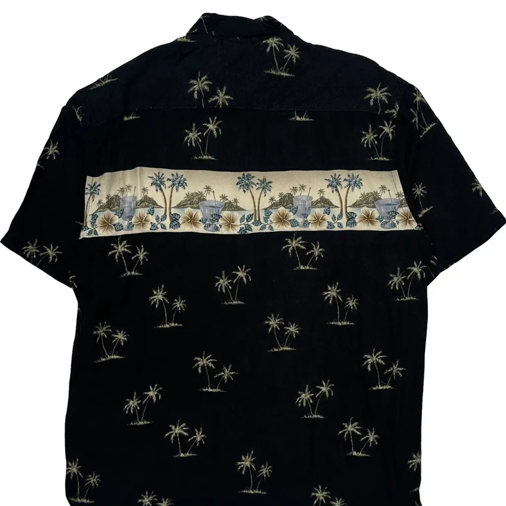 Palm Tree Pattern Campia Floral Hawaiian Shirt - Large Black Viscose - Image 6