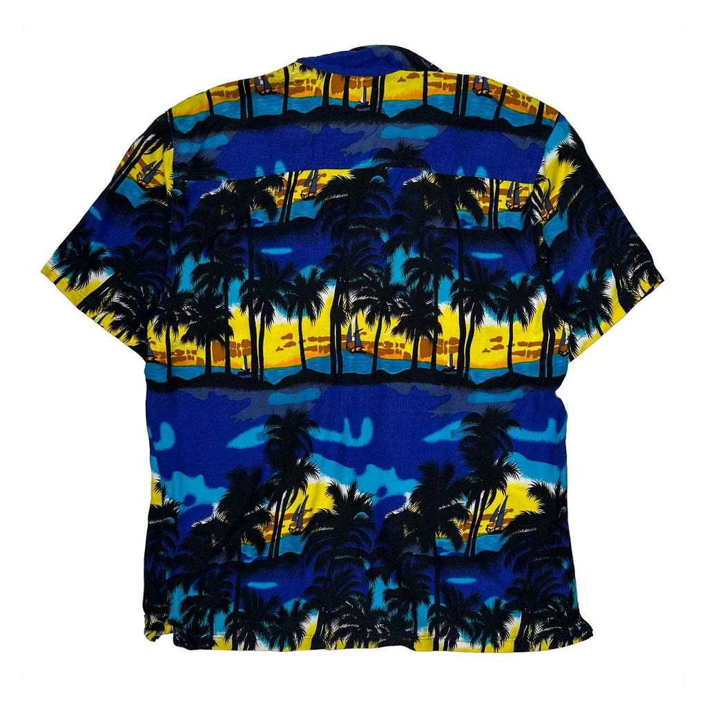 Palm Tree Sunset Print Sportswear Graphic Hawaiian Shirt - Large Multicoloured Viscose - Image 2