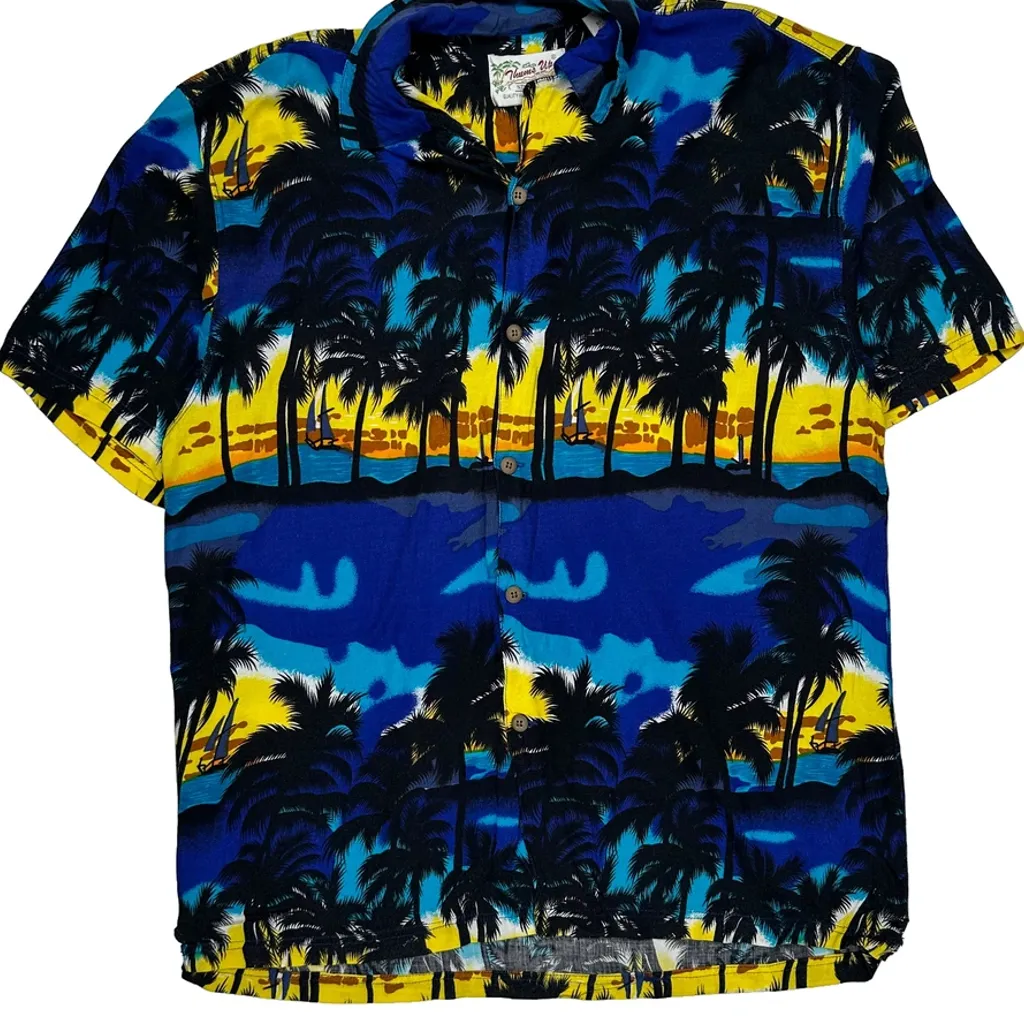 Palm Tree Sunset Print Sportswear Graphic Hawaiian Shirt - Large Multicoloured Viscose - Image 4
