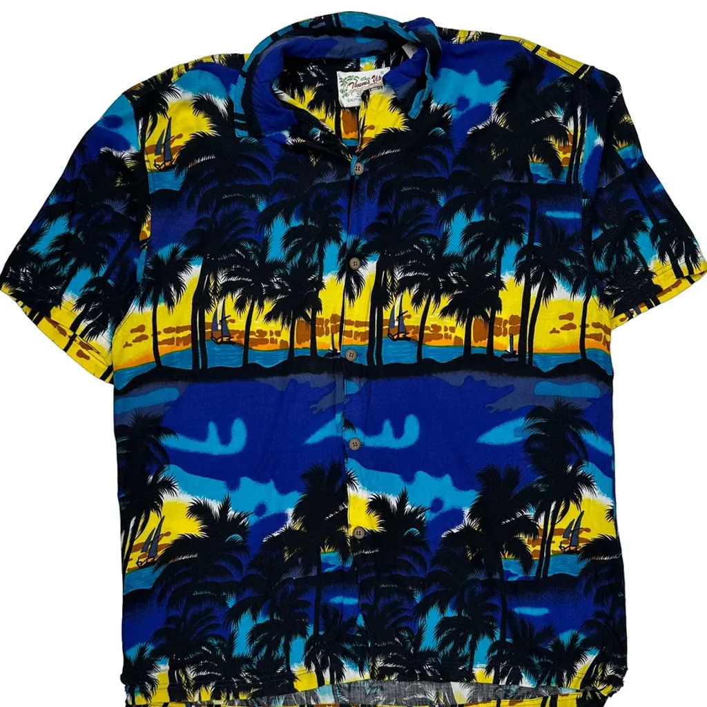 Palm Tree Sunset Print Sportswear Graphic Hawaiian Shirt - Large Multicoloured Viscose - Image 5
