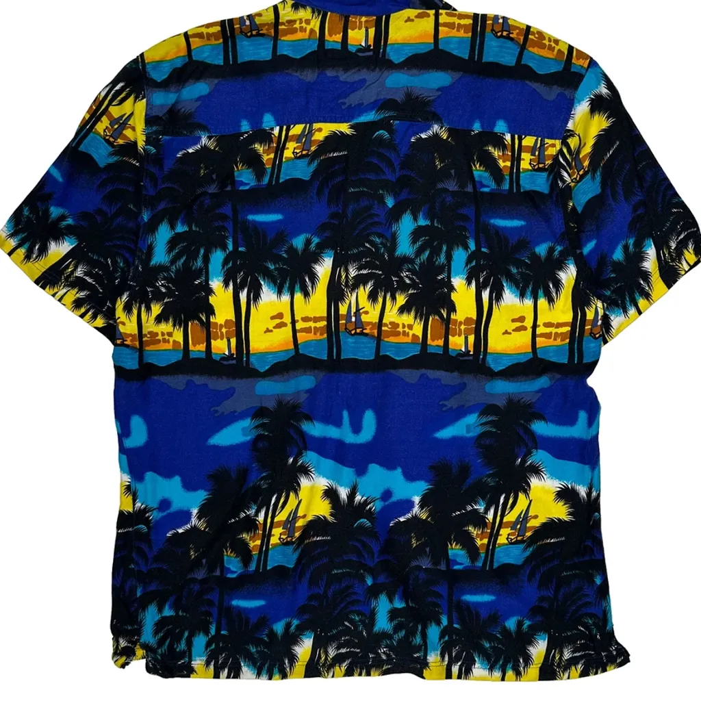 Palm Tree Sunset Print Sportswear Graphic Hawaiian Shirt - Large Multicoloured Viscose - Image 7