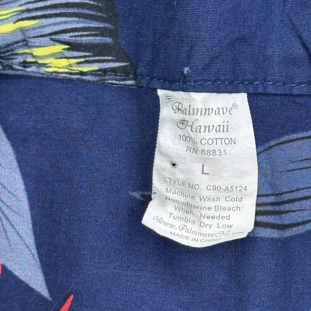 Palmwave Floral Hawaiian Shirt - Large Blue Cotton - Image 3