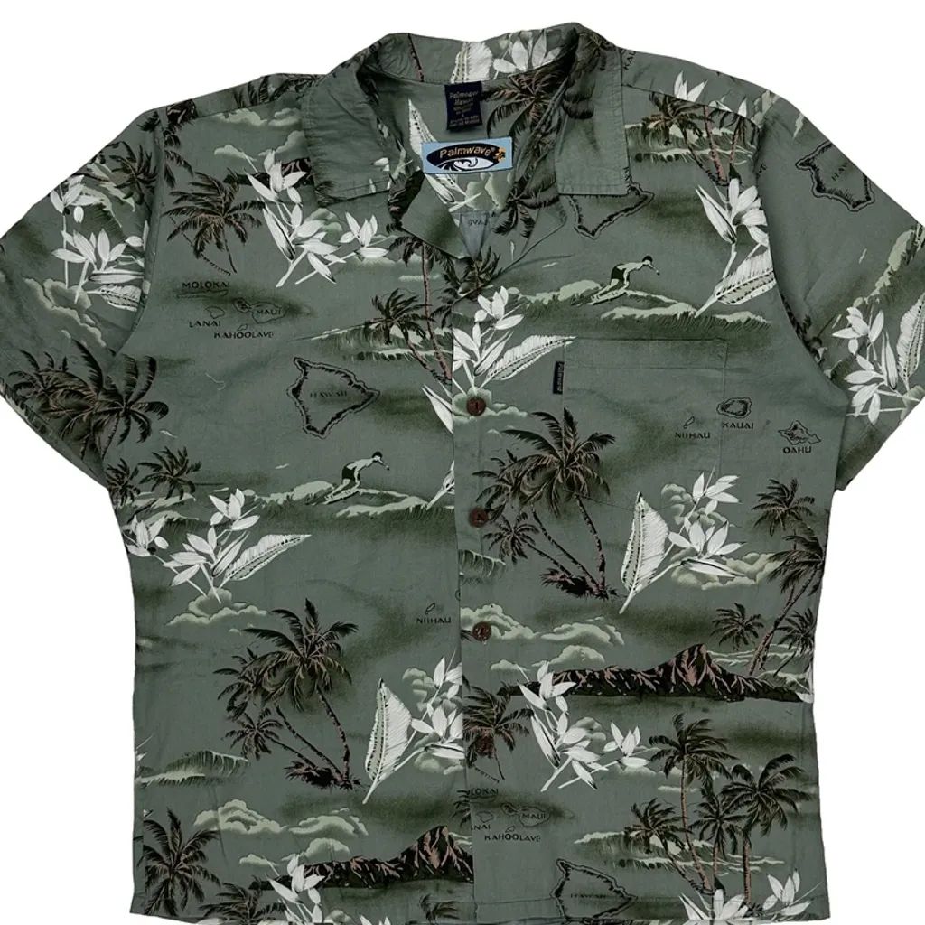 Palmwave Hawaiian Shirt - Large Green Cotton - Image 5