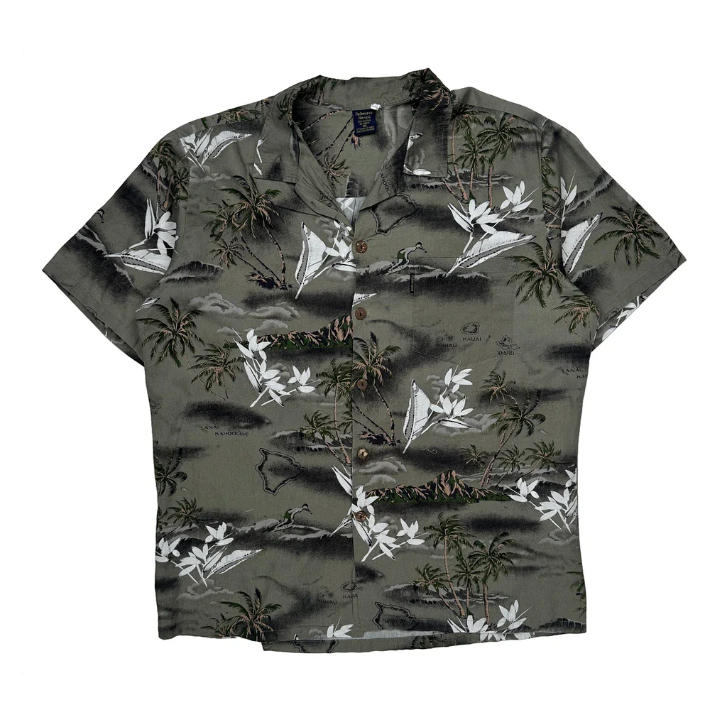 Palmwave Floral Hawaiian Shirt - XL Green Cotton
