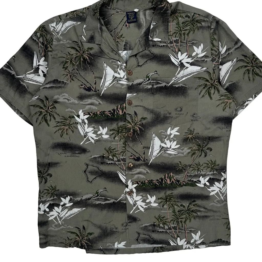 Palmwave Floral Hawaiian Shirt - XL Green Cotton - Image 5