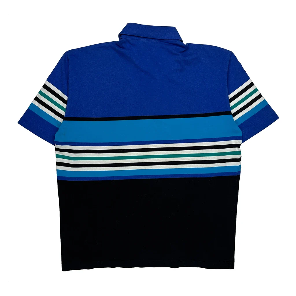 Par Four Striped Polo Shirt - Medium Blue Cotton - Image 2