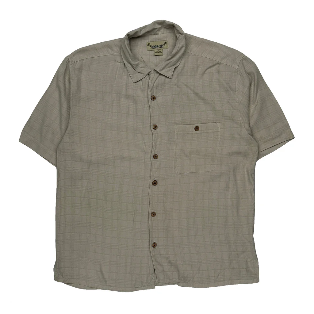 Paradise Coves Checked Short Sleeve Shirt - Large Beige Silk