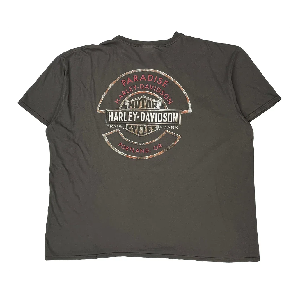 Paradise Harley-Davidson Portland, Or Harley Davidson Graphic T-Shirt - 3XL Grey Cotton - Image 2