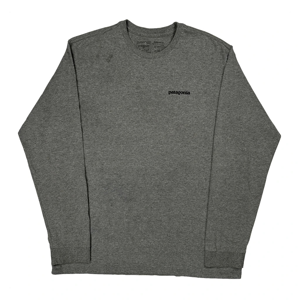 Patagonia Graphic Long Sleeve T-Shirt - Large Gray Cotton