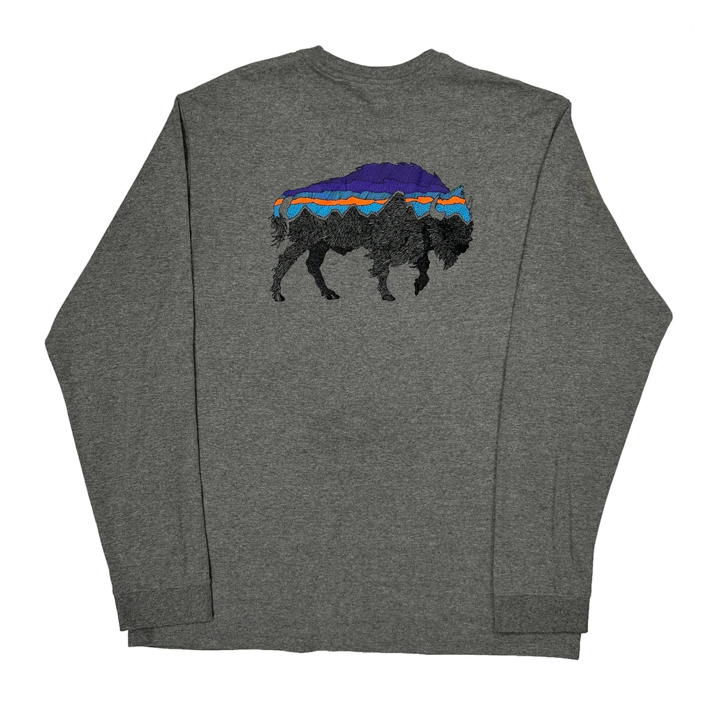 Patagonia Graphic Long Sleeve T-Shirt - Large Gray Cotton - Image 2