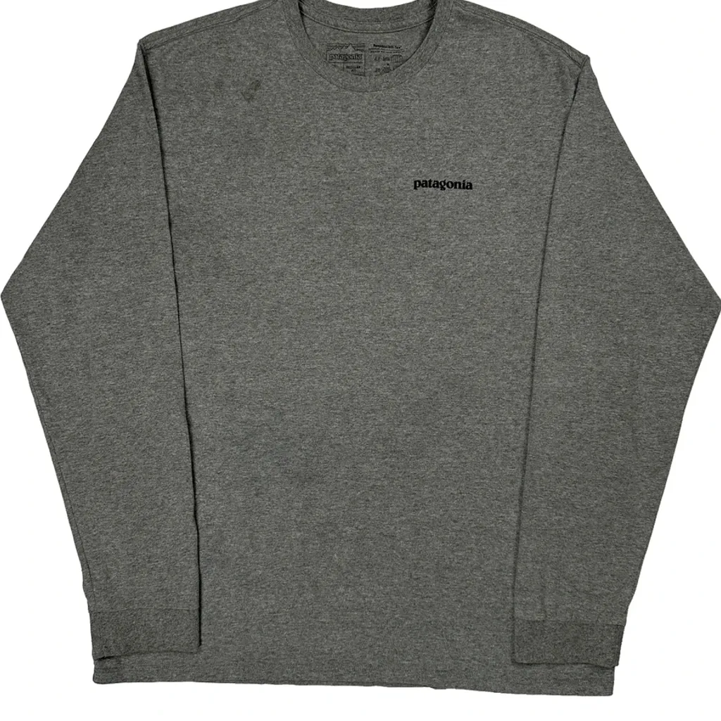 Patagonia Graphic Long Sleeve T-Shirt - Large Gray Cotton - Image 4