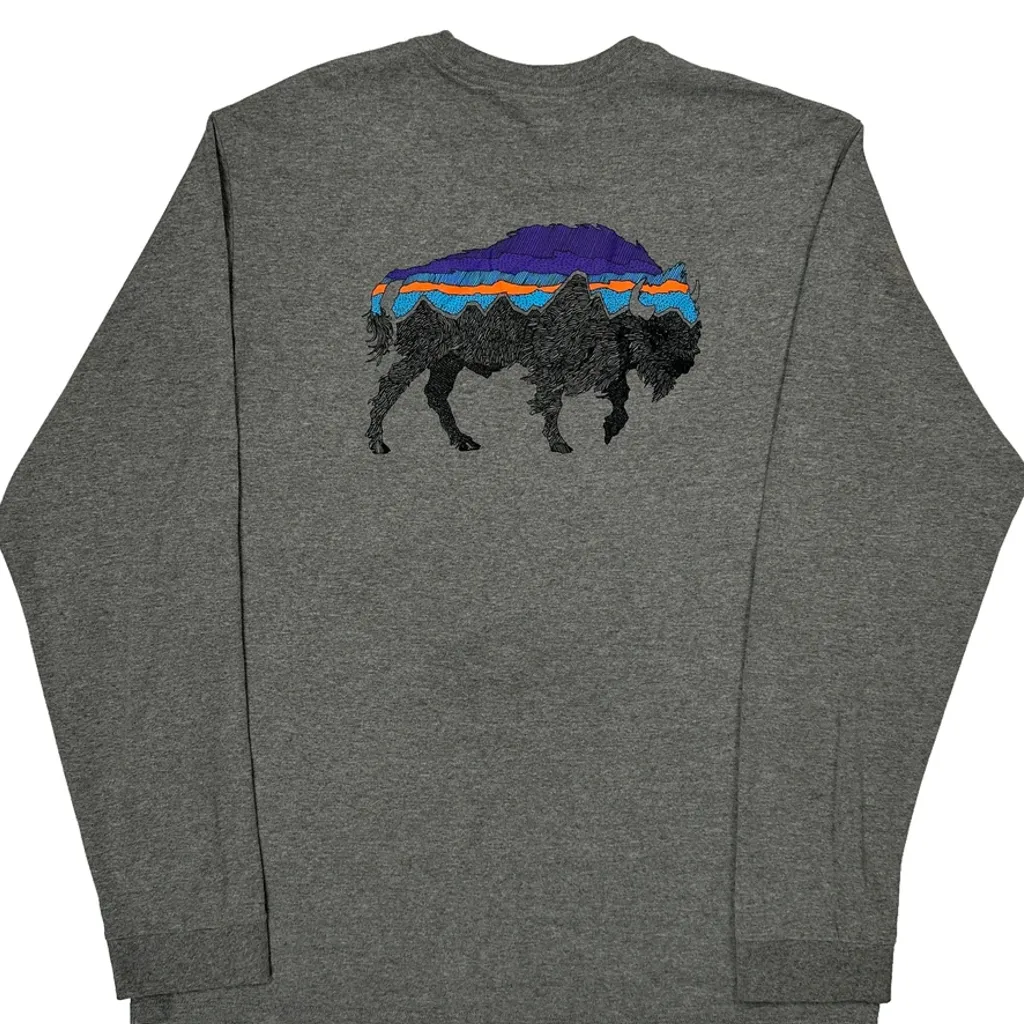Patagonia Graphic Long Sleeve T-Shirt - Large Gray Cotton - Image 6