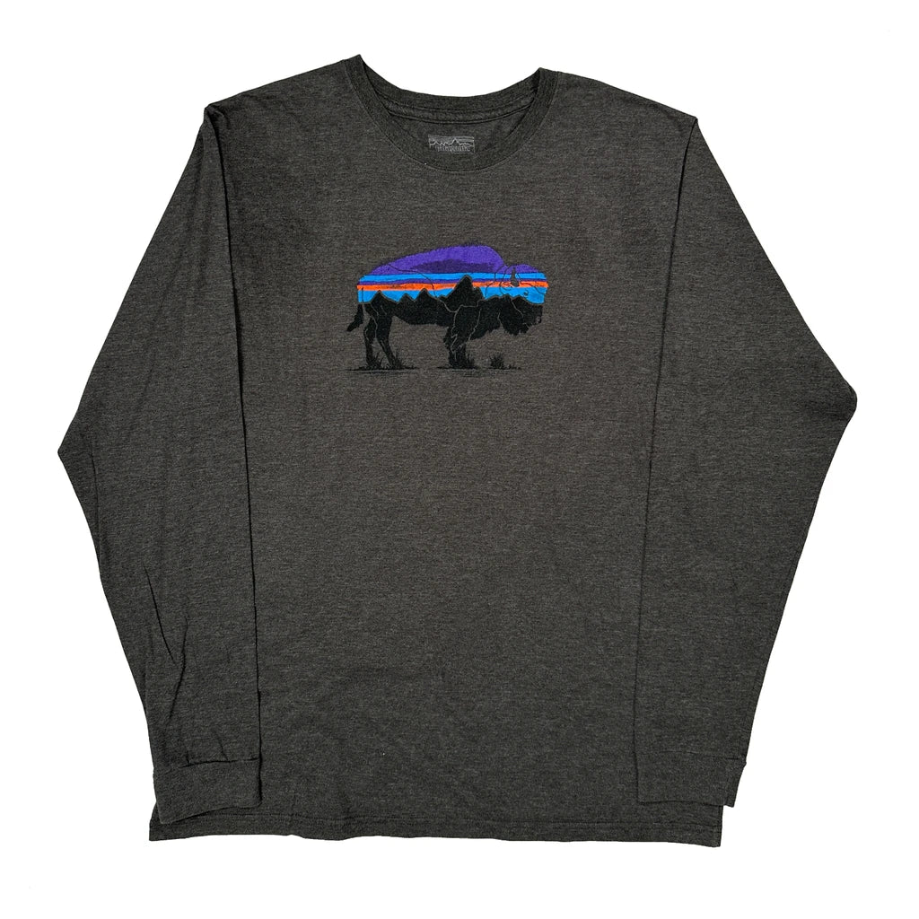 Patagonia Graphic Long Sleeve T-Shirt - Large Gray Cotton