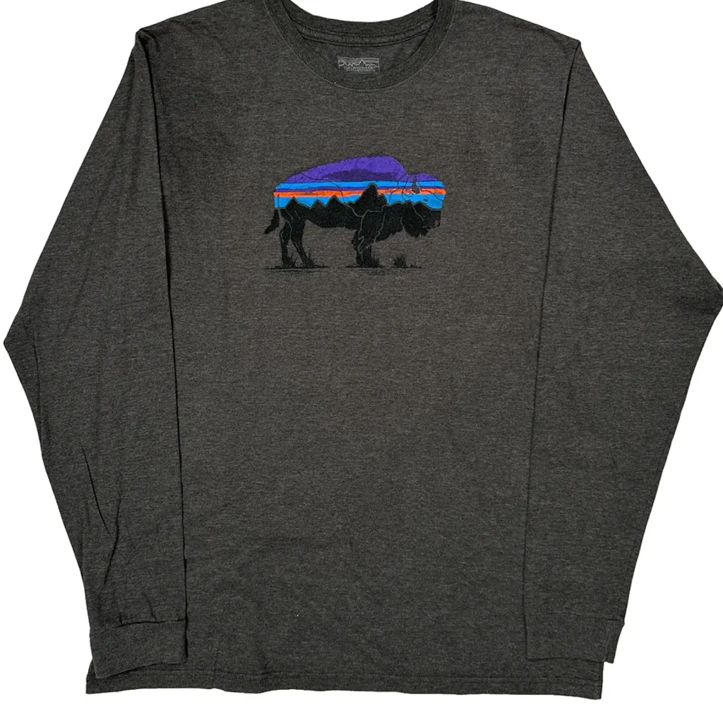 Patagonia Graphic Long Sleeve T-Shirt - Large Gray Cotton - Image 4
