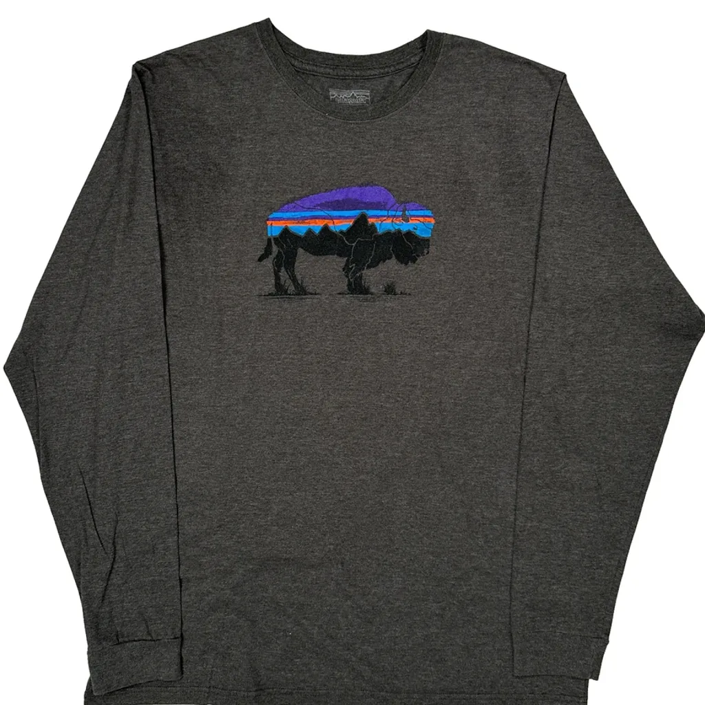 Patagonia Graphic Long Sleeve T-Shirt - Large Gray Cotton - Image 5