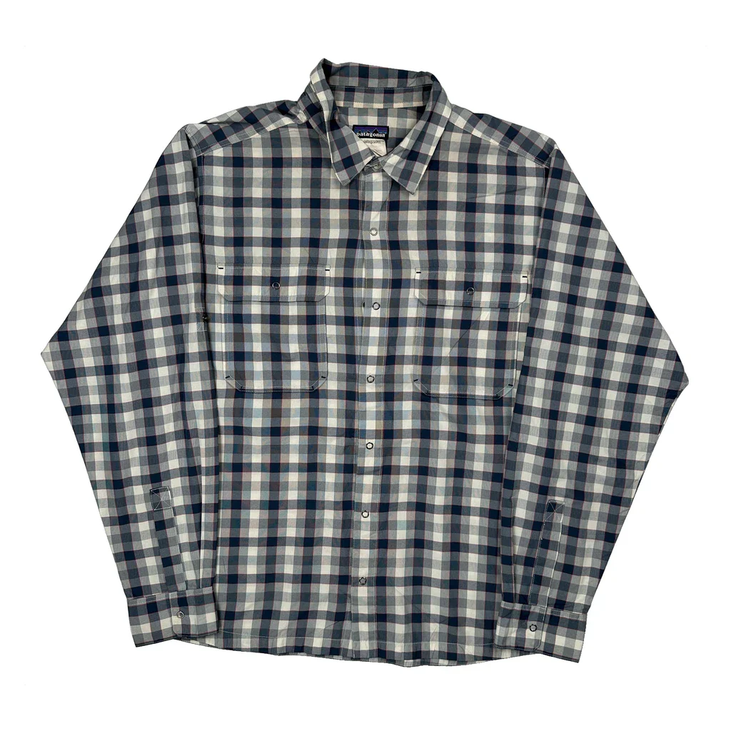 Patagonia Checked Patterned Shirt - Large Blue Polyester