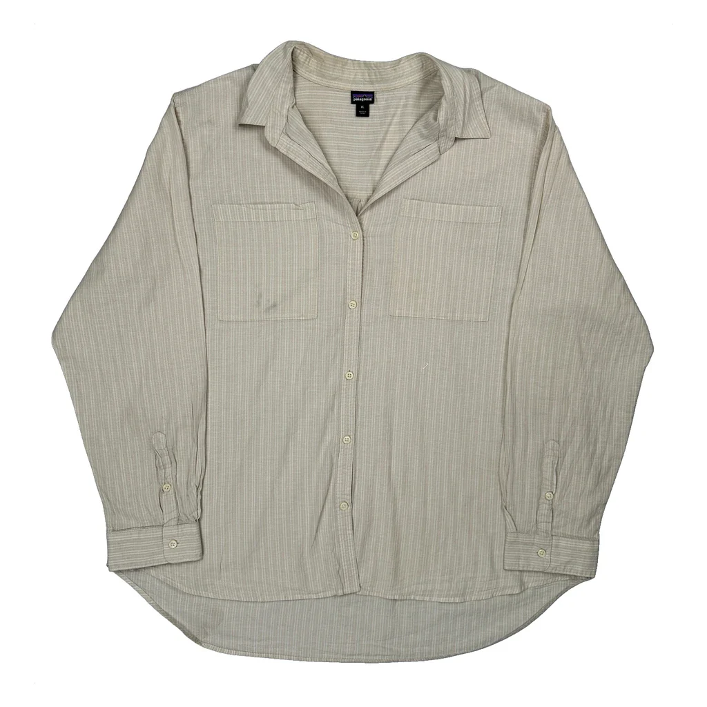 Patagonia Striped Shirt - XL Beige Cotton