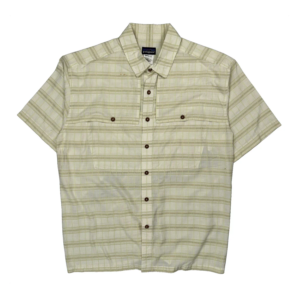 Patagonia Checked Short Sleeve Shirt - Large Beige Polyester Blend