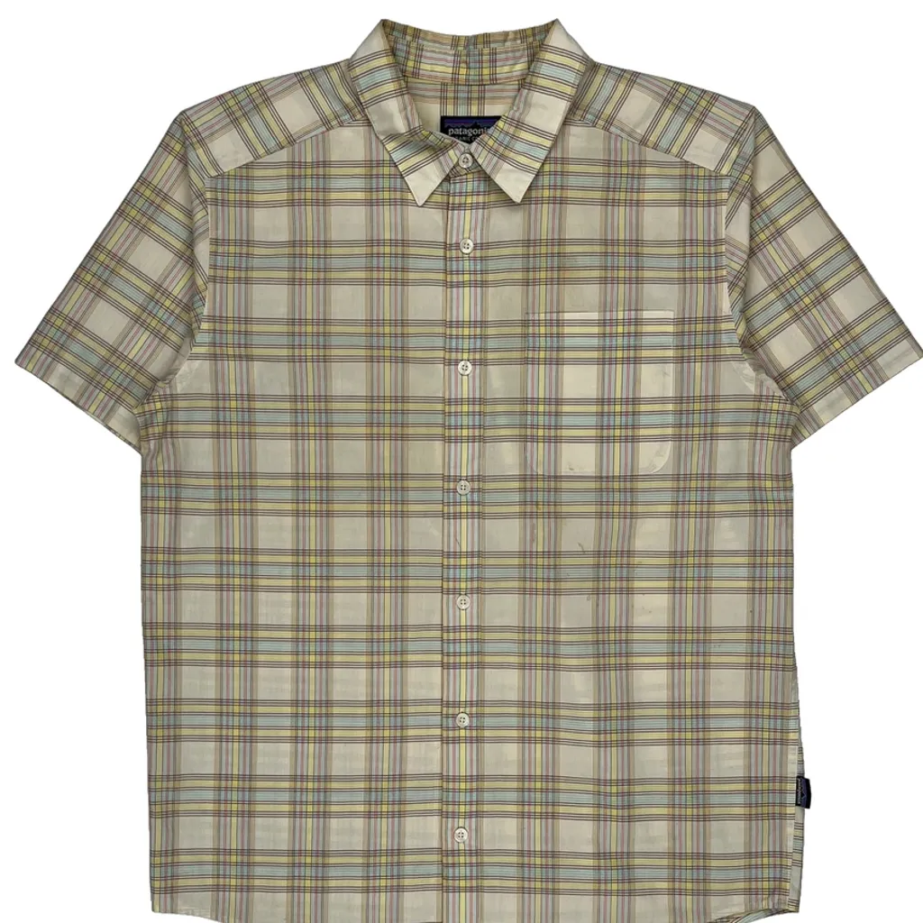 Patagonia Checked Short Sleeve Shirt - Medium Beige Cotton Blend - Image 5