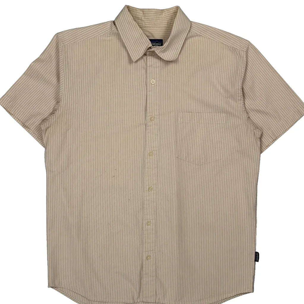 Patagonia Striped Short Sleeve Shirt - Medium Beige Cotton - Image 4