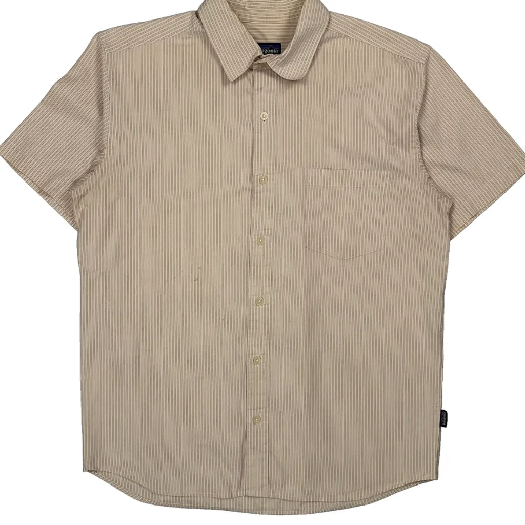 Patagonia Striped Short Sleeve Shirt - Medium Beige Cotton - Image 5