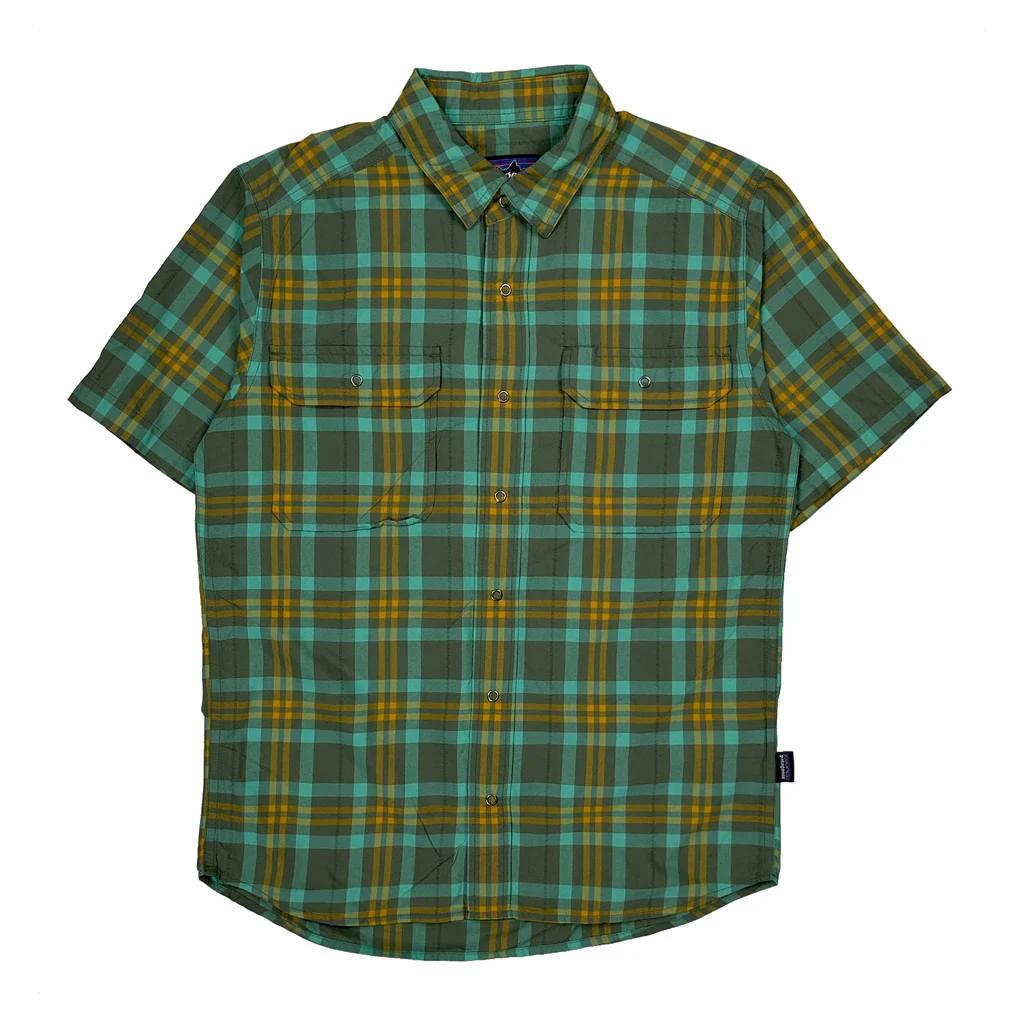 Patagonia Checked Short Sleeve Shirt - Small Green Polyester