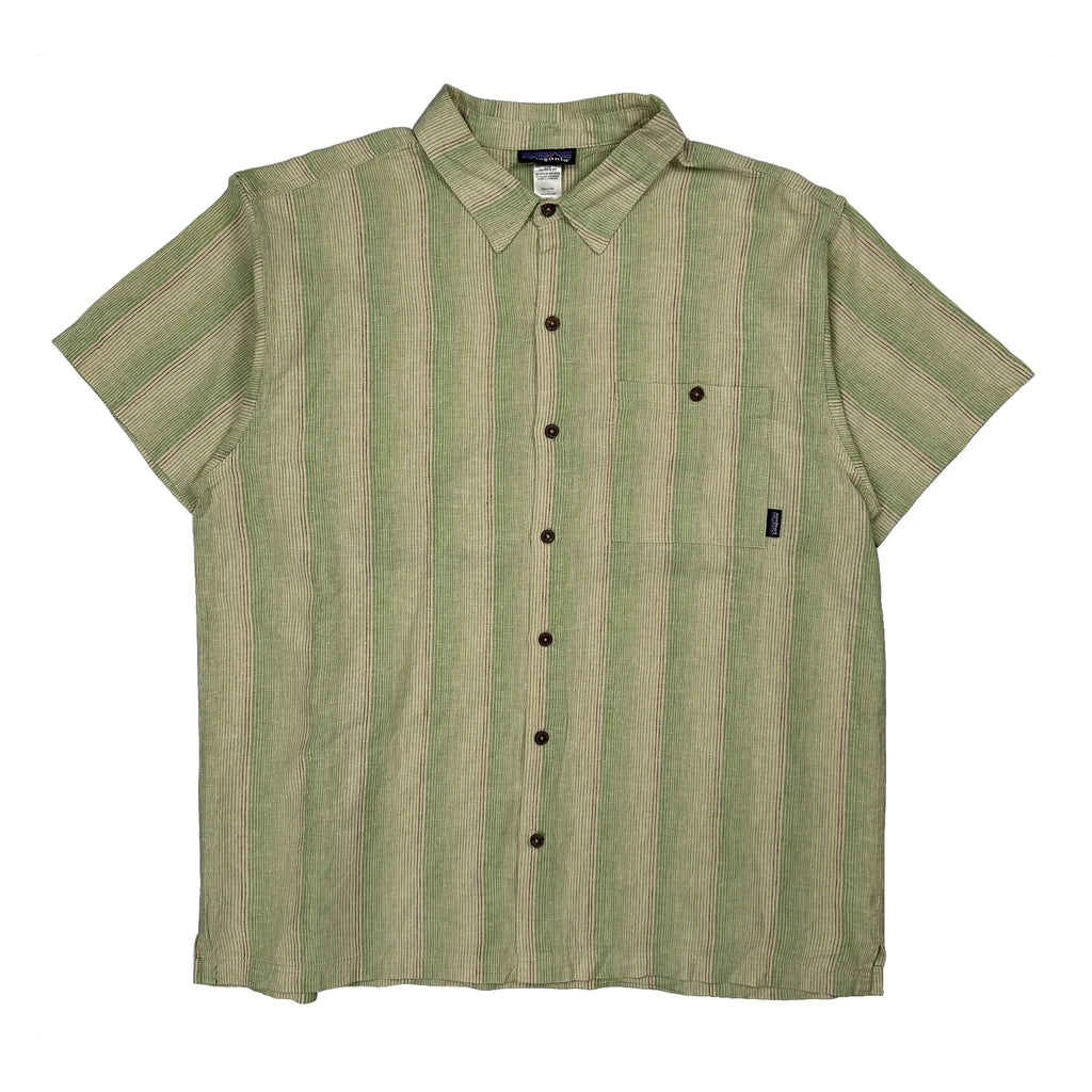 Patagonia Striped Short Sleeve Shirt - XL Green Cotton
