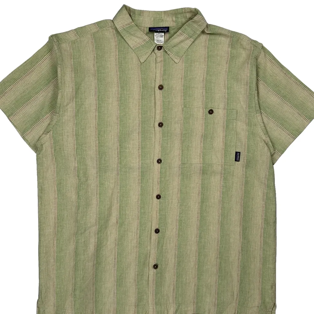 Patagonia Striped Short Sleeve Shirt - XL Green Cotton - Image 5