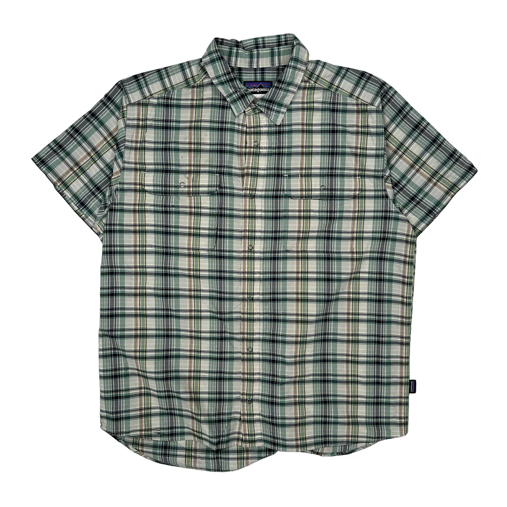 Patagonia Checked Short Sleeve Shirt - XL Green Nylon Blend