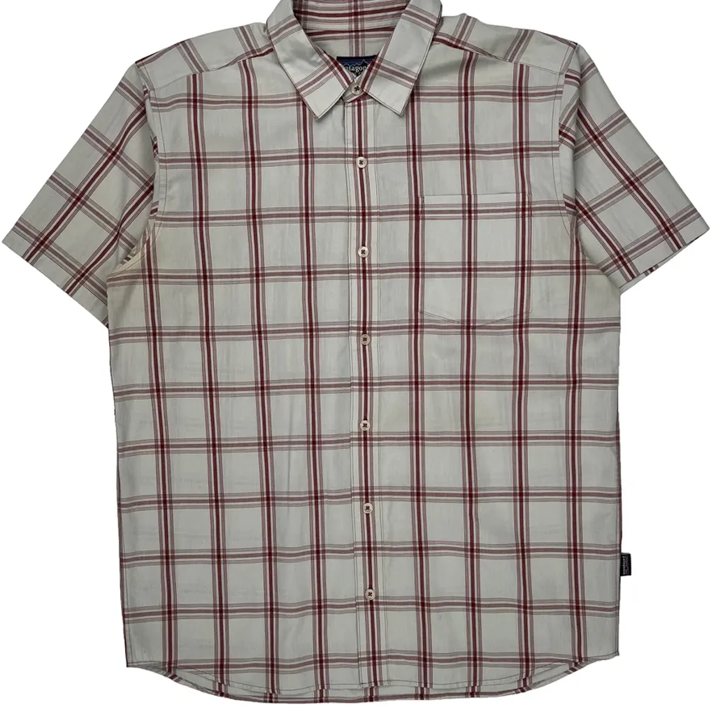 Patagonia Checked Short Sleeve Shirt - Medium Red Polyester Blend - Image 5