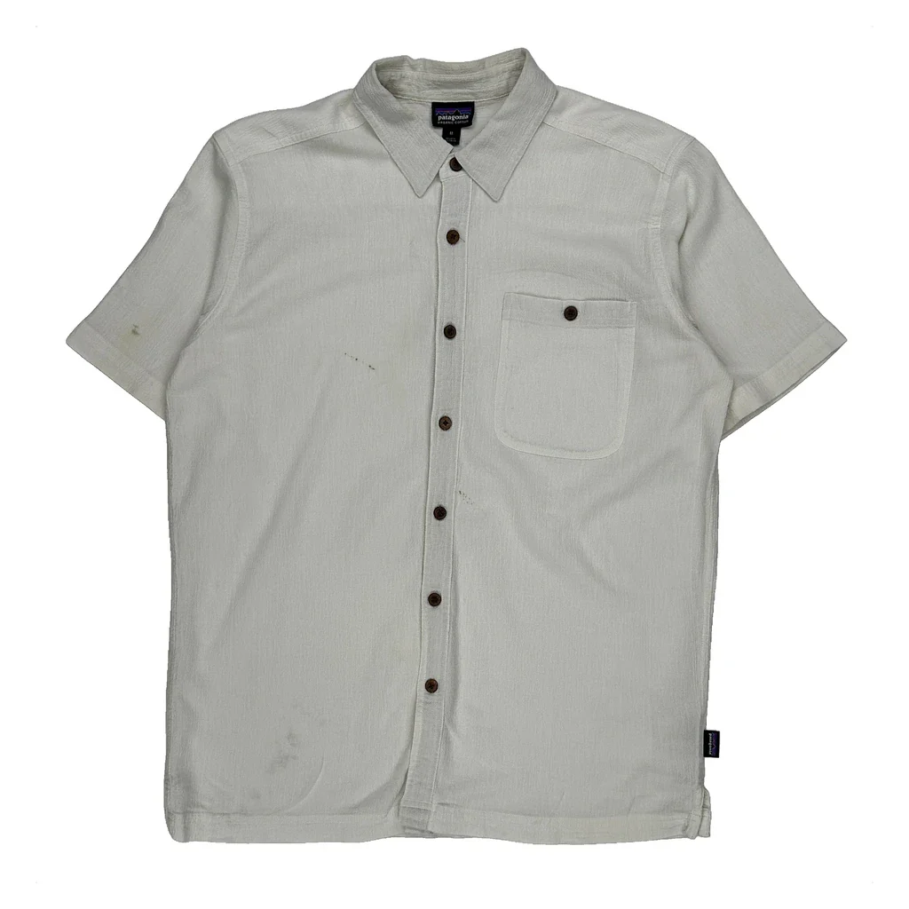 Patagonia Short Sleeve Shirt - Medium White Cotton