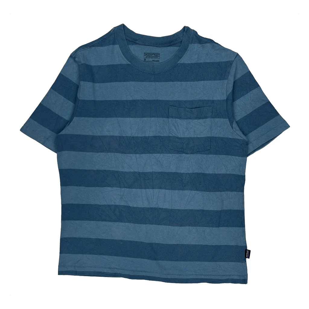 Patagonia Striped T-Shirt - Medium Blue Cotton