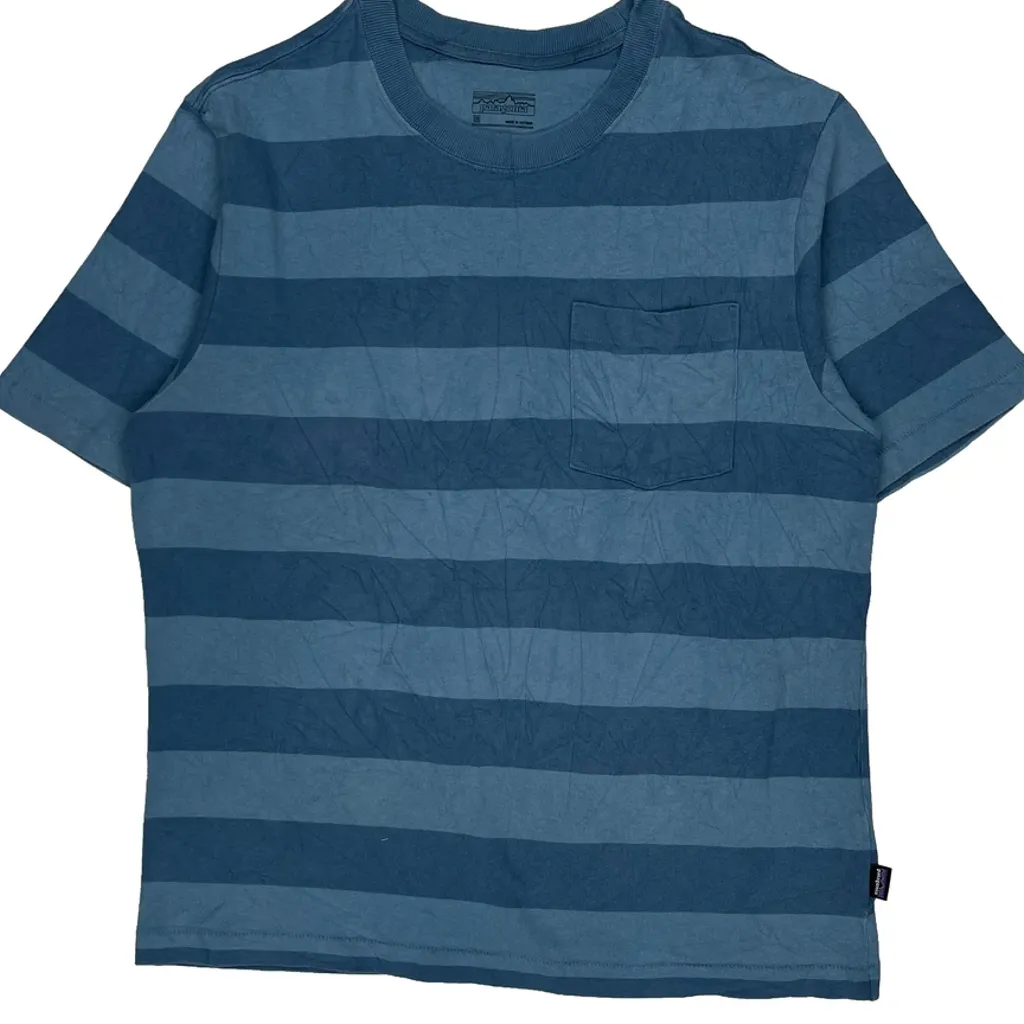 Patagonia Striped T-Shirt - Medium Blue Cotton - Image 5