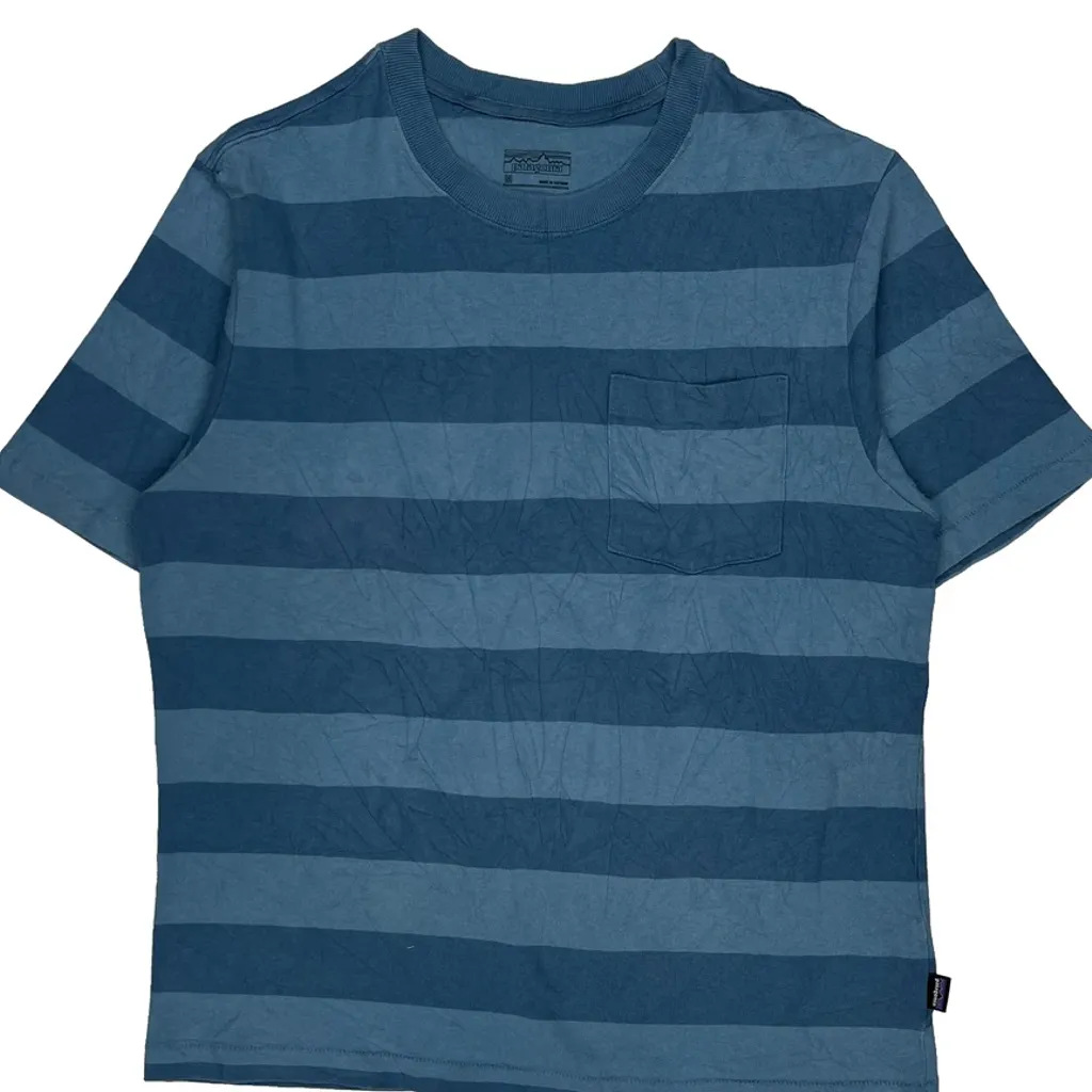 Patagonia Striped T-Shirt - Medium Blue Cotton - Image 6