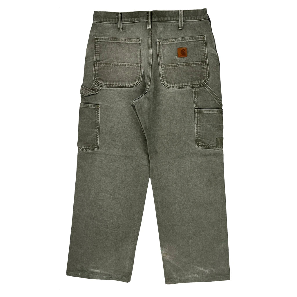 Patched Carhartt Visible Repair Shashiko Carpenter Trousers - 30W 27L Grey Cotton