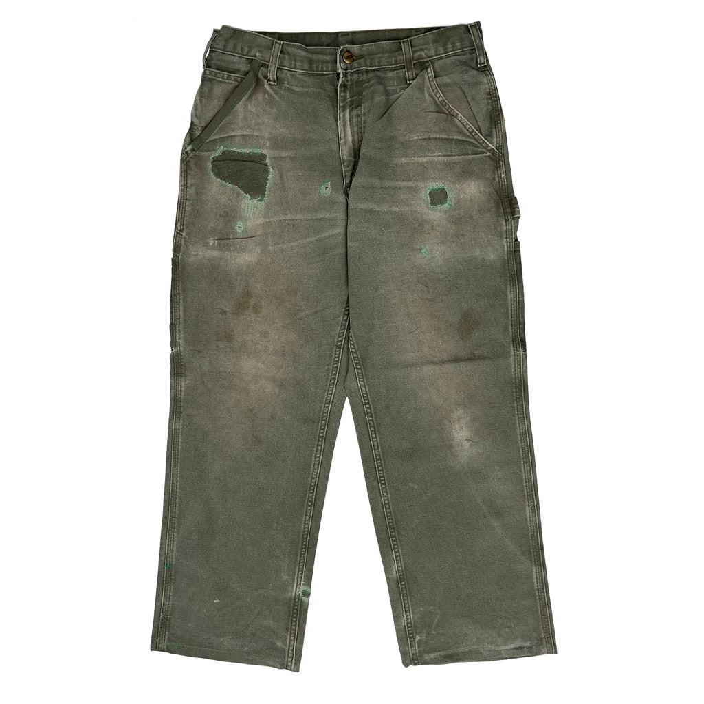Patched Carhartt Visible Repair Shashiko Carpenter Trousers - 30W 27L Grey Cotton - Image 2