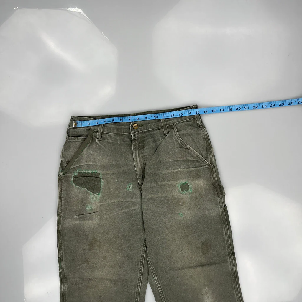 Patched Carhartt Visible Repair Shashiko Carpenter Trousers - 30W 27L Grey Cotton - Image 3