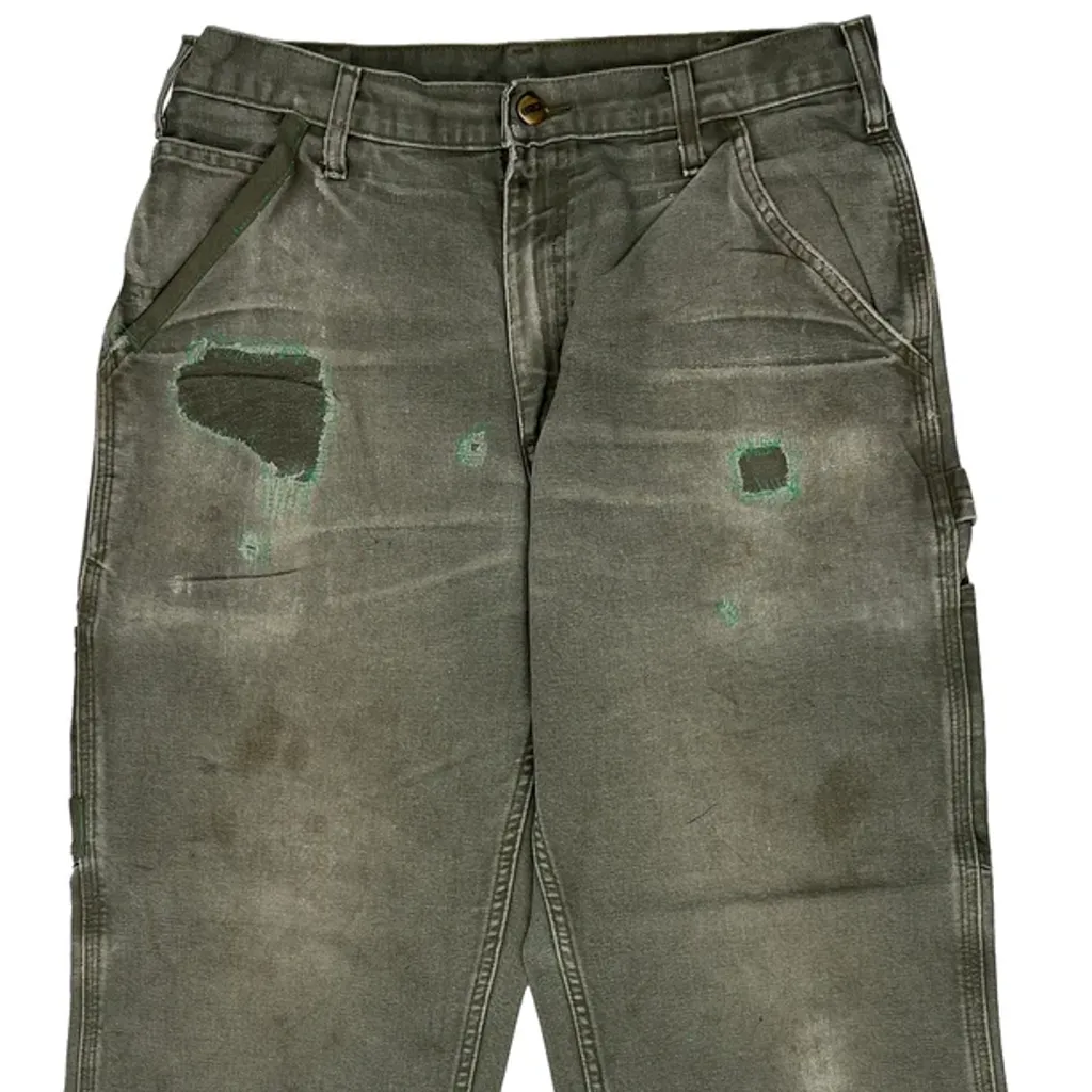Patched Carhartt Visible Repair Shashiko Carpenter Trousers - 30W 27L Grey Cotton - Image 8