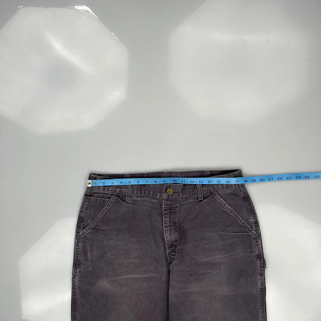 Patched Carhartt Visible Repair Shashiko Style Ptb Carpenter Trousers - 35W 32L Grey Cotton - Image 3