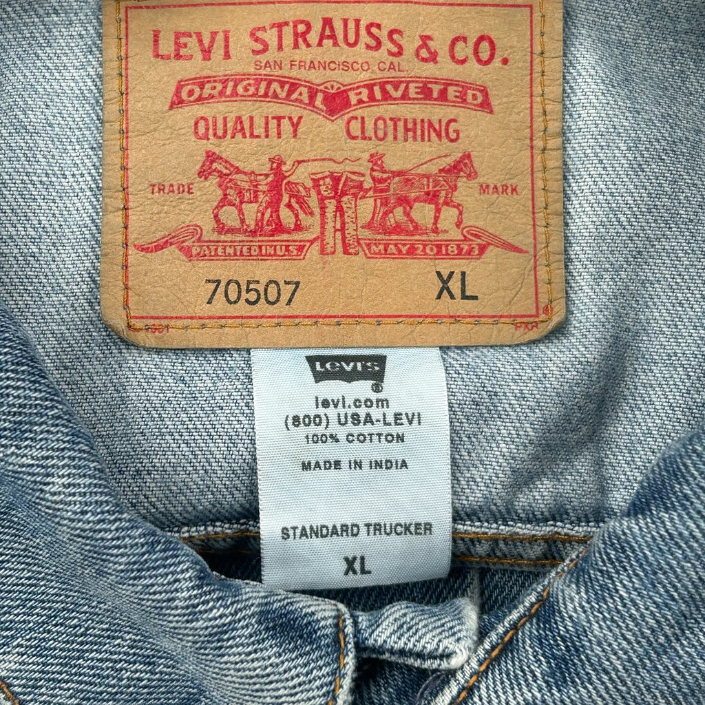Patched Levis Graphic Denim Jacket - XL Blue Cotton - Image 3