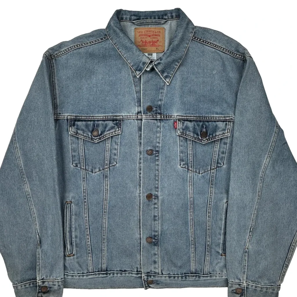 Patched Levis Graphic Denim Jacket - XL Blue Cotton - Image 4