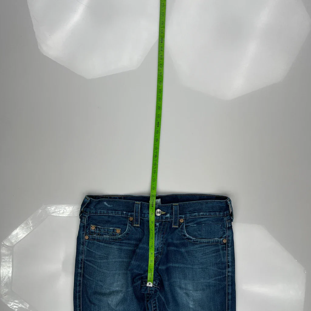 Patched True Religion Loose Straight Jeans - 36W 31L Blue Denim - Image 4