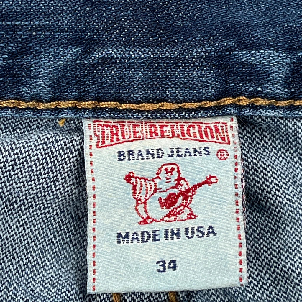 Patched True Religion Loose Straight Jeans - 36W 31L Blue Denim - Image 6