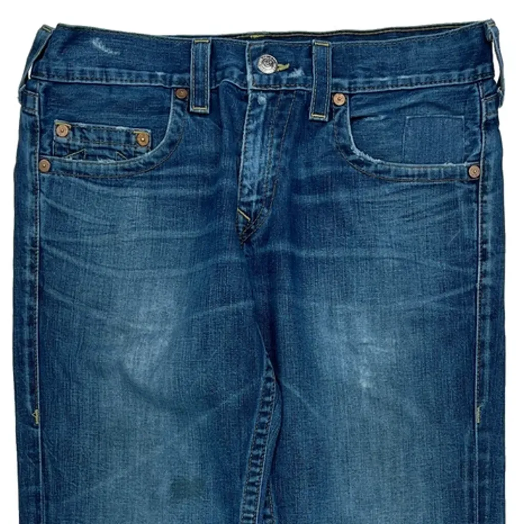 Patched True Religion Loose Straight Jeans - 36W 31L Blue Denim - Image 9