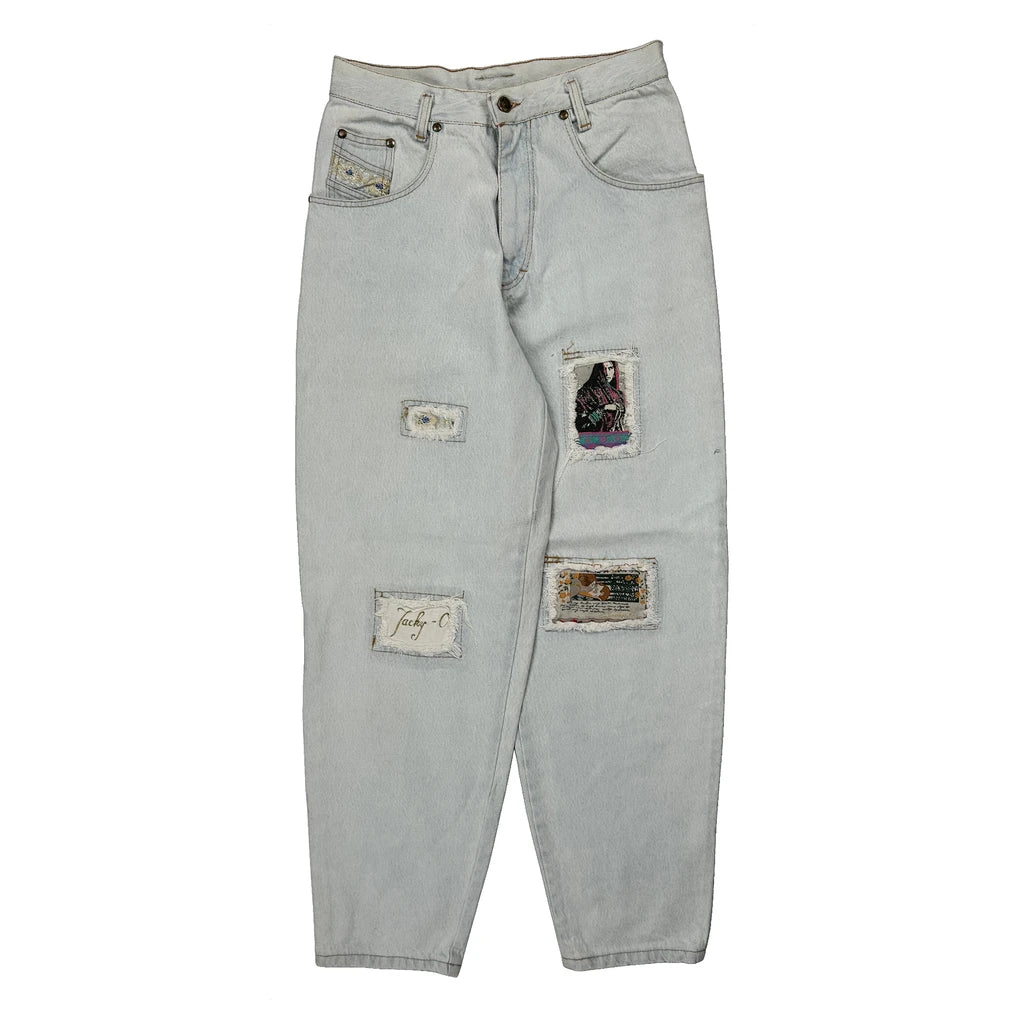Patchwork Jacky-O Baggy Graphic Jeans - 29W 30L Light Wash Denim - Image 2