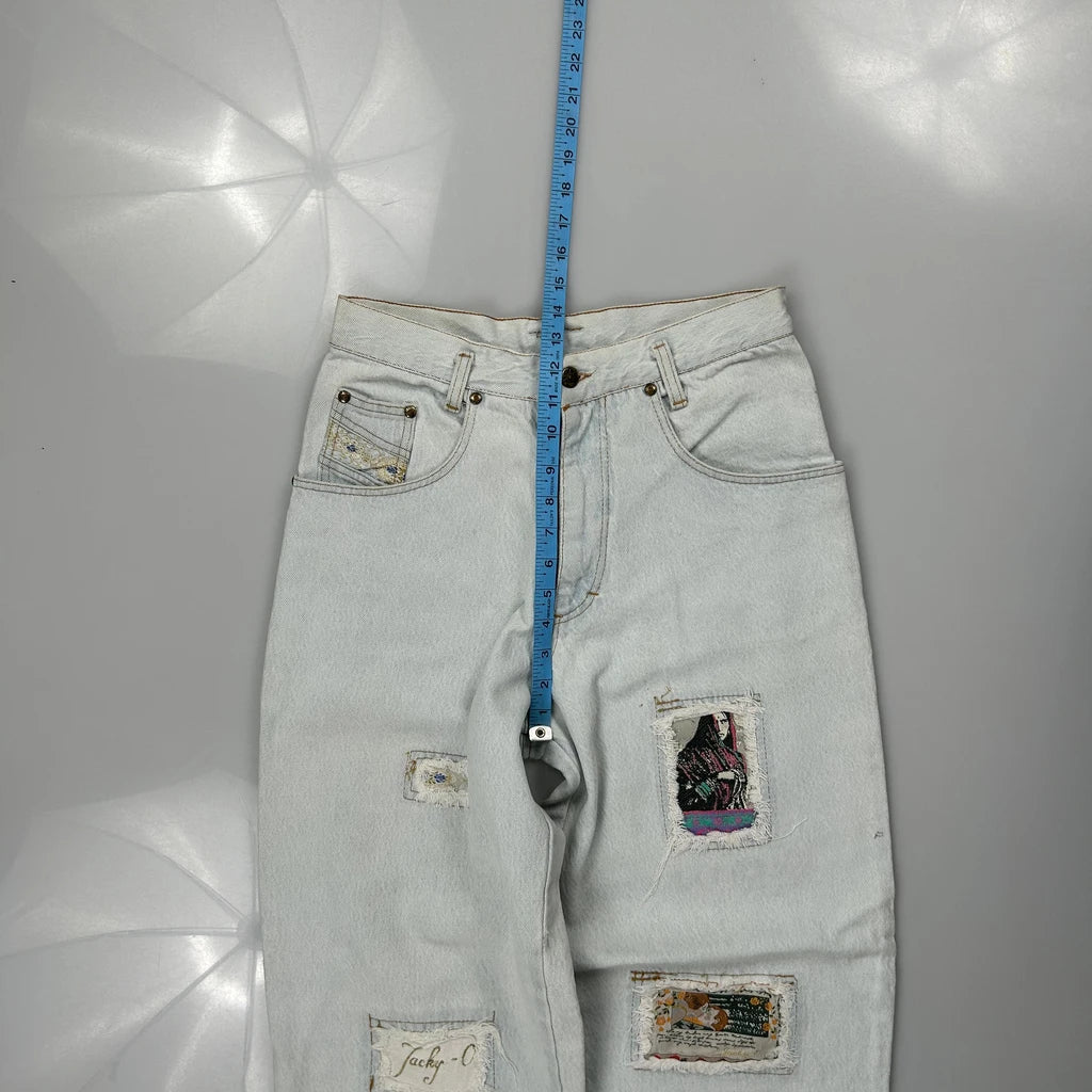 Patchwork Jacky-O Baggy Graphic Jeans - 29W 30L Light Wash Denim - Image 4