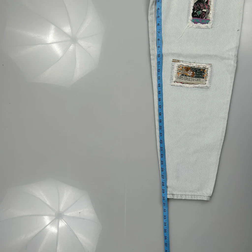 Patchwork Jacky-O Baggy Graphic Jeans - 29W 30L Light Wash Denim - Image 5