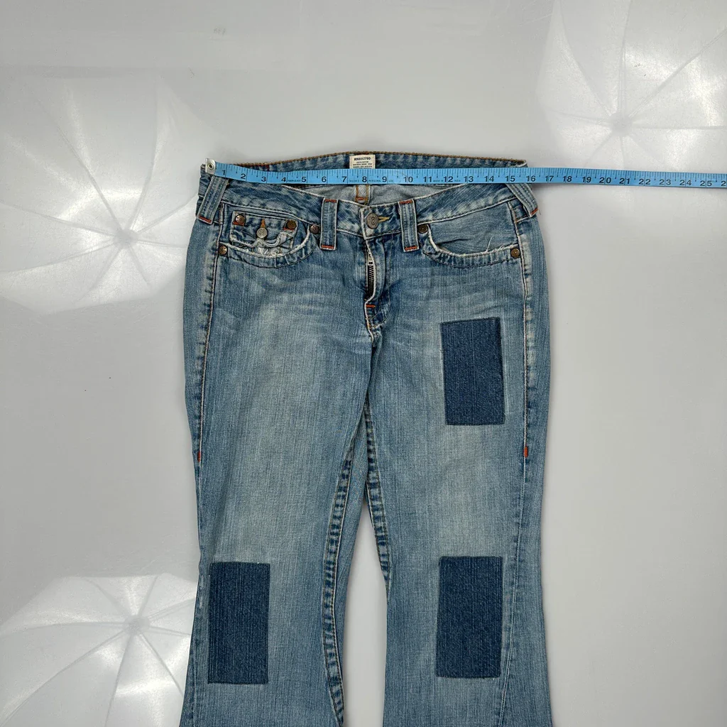 Patchwork True Religion Flared Jeans - 32W US 6 Blue Denim - Image 3