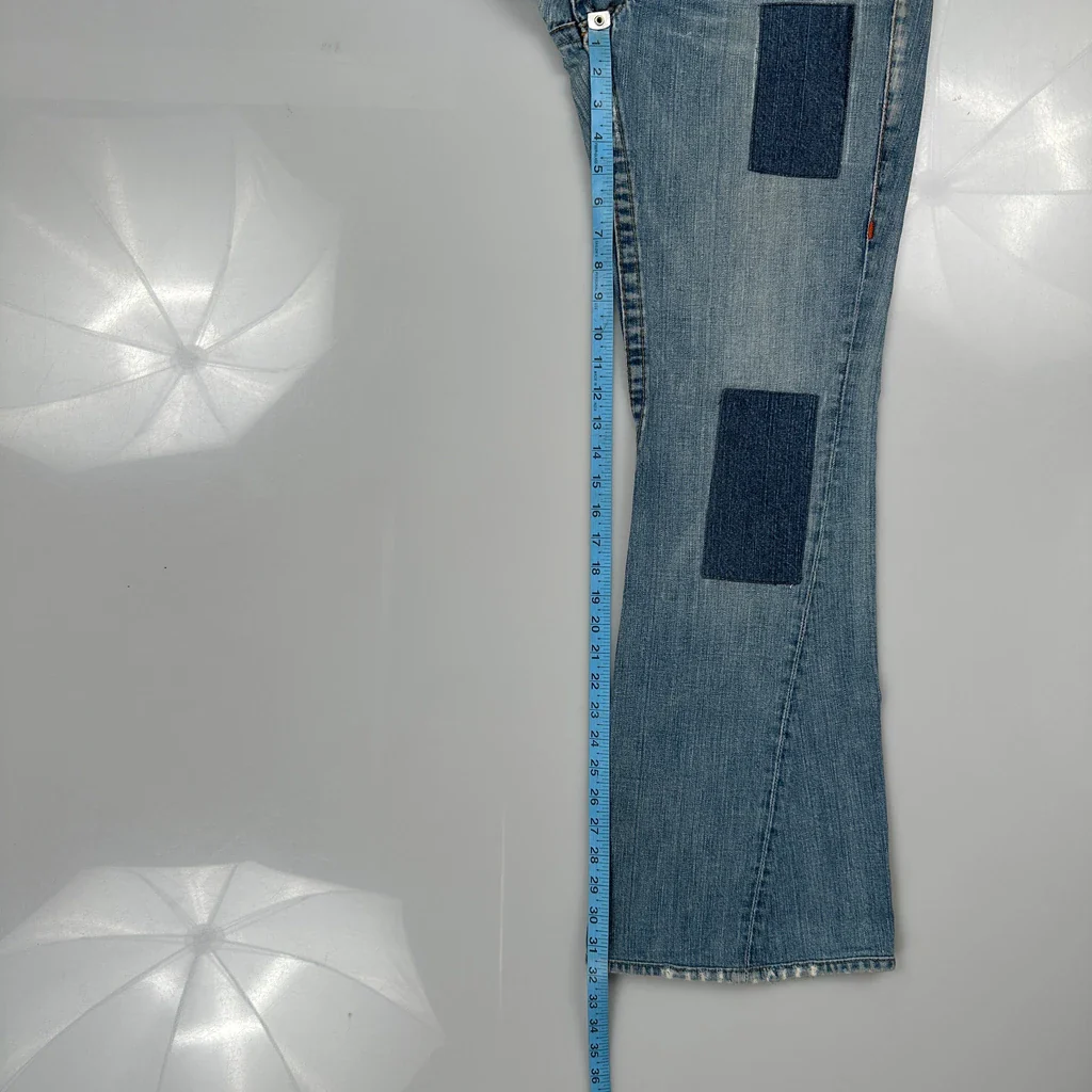 Patchwork True Religion Flared Jeans - 32W US 6 Blue Denim - Image 5